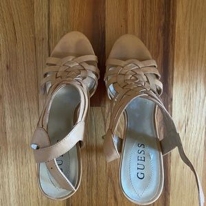 Nude Guess cork heels